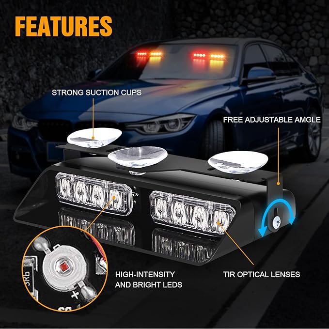 XRIDONSEN 2 in 1 Dash Emergency Strobe Lights Interior Windshield Lights Red