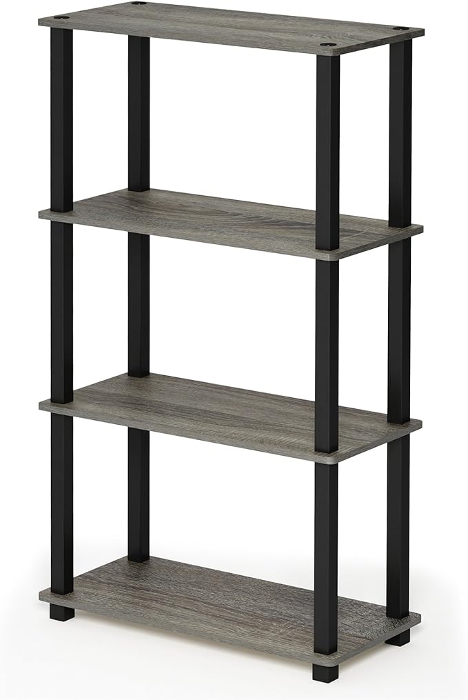 Furinno Turn-N-Tube 4-Tier Multipurpose Shelf Display Rack, Square Tube, French Oak Grey/Black