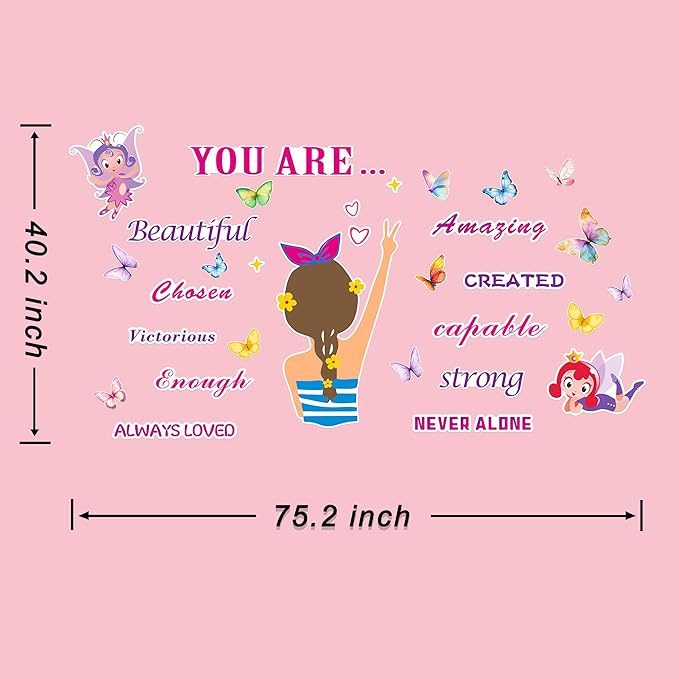 3D Inspirational Wall Stickers for Girls Room Decor Wall Decals Peel and Stick for Girls Bedroom Large Pink Princess Pictures Kids Murals Wallpaper Art Motivational Decor for Nursery Toddler