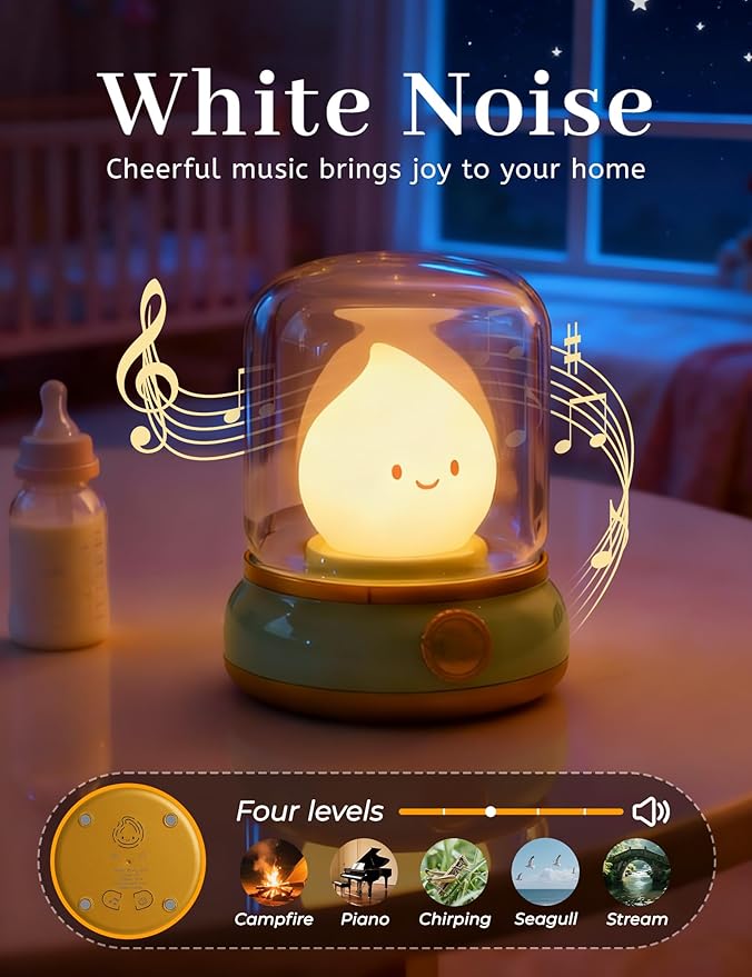 Smiley Lamp with Nature Noise, Cute Night Light & Candlelight, USB-C