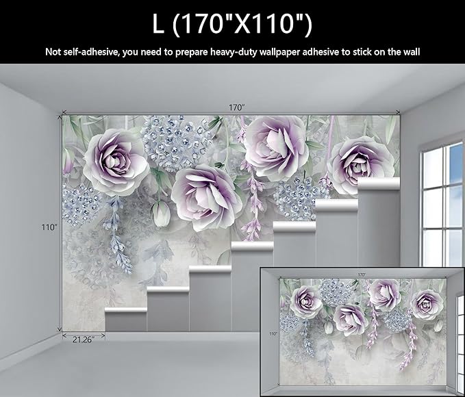 WFBHUA-Purple Rose Floral 3D Wallpaper Mural Modern Flower Leaf Wallpaper for Bedroom Wall Murals Decoration(Not Peel and Stick)