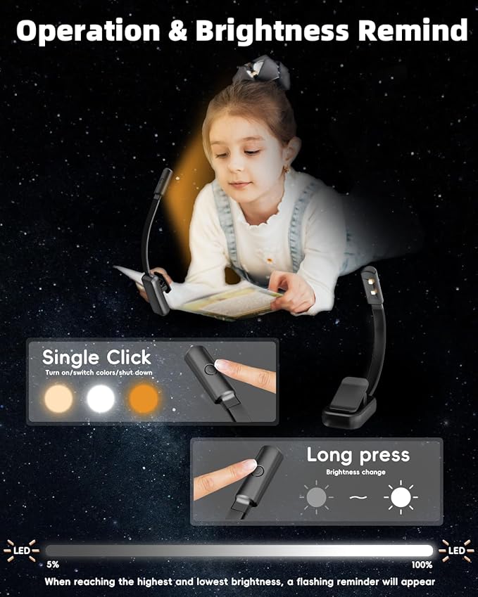 Book Light, Reading Lights for Books in Bed, AAA Battery Clip-On Led Reading
