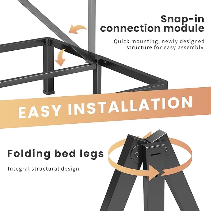 14 Inch Twin XL Heavy Duty 3500 lbs Bed Frame with Round-Corner Legs & Anti-Squeak Design – Quick Assembly Metal Platform, No Box Spring Needed