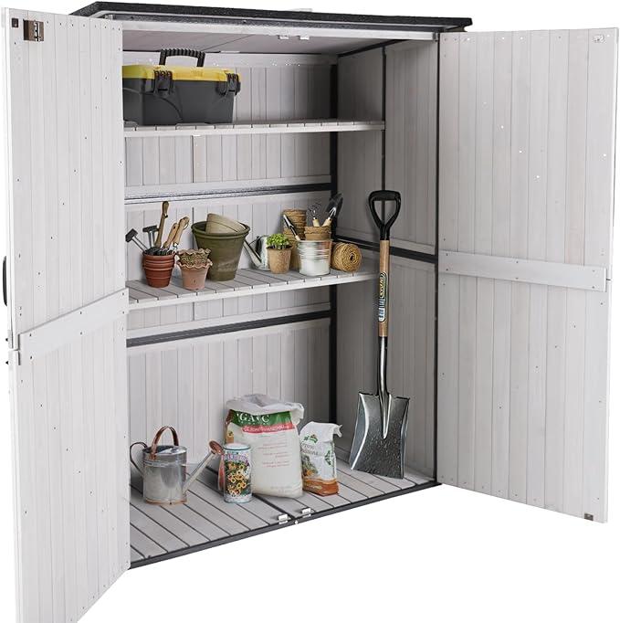 GUTINNEEN Outdoor Storage Shed with Metal Frame,Wooden Tool Cabinet with Adjustable Shelfs, House Garden Shed for Backyard Garden Patio Lawn