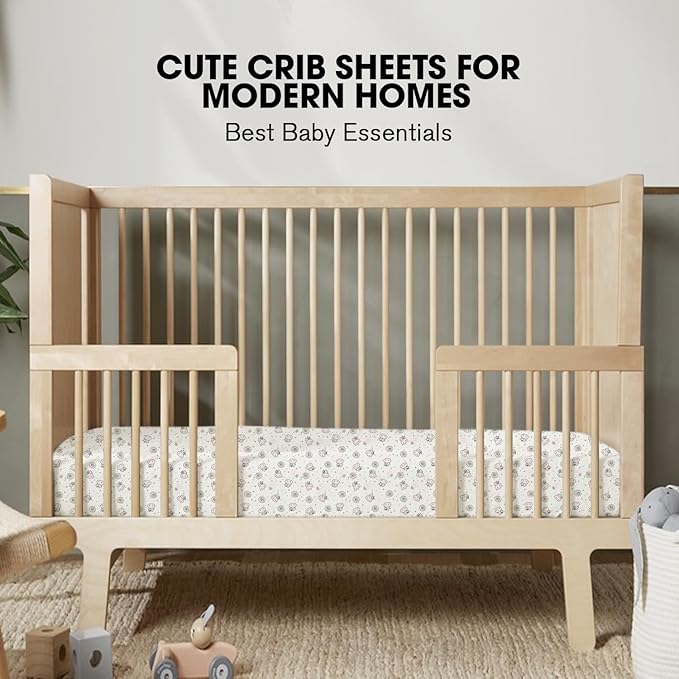 Little Grape Land Crib Sheets 2 Pack for Boys and Girls, Baby Neutral Crib Fitted Sheets for Standard Crib & Toddler Mattress, Super Soft Breathable Fitted Crib Sheet Set, Flying Cow