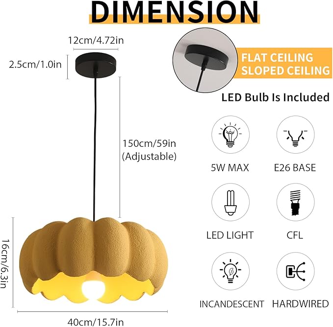 JAYMP Yellow Pumpkin Shape Pendant Light