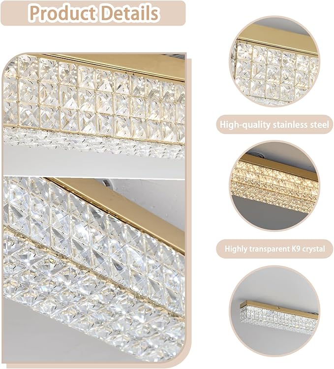 L 40" Modern Rectangle Chandelier Gold Rectangular Flush Mount Chandelier