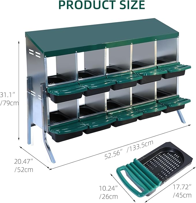 Chicken Nesting Box,Nesting Boxes for Chickens,Roll Away Nesting Boxes,10 Hole 2 Layer Hen Nest Boxes with Legs,Chicken Nesting Boxes,Easy Egg Collection,Cleanable Pull Out Hen Roosting Boxes