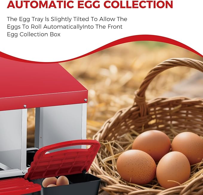 4-Hole Chicken Nesting Boxes for Farm,Corrosion-Resistant Metal Nesting Boxes with Egg Collection Tray,Wall Mount/Freestanding Poultry Laying Boxes for Chicken Coops and Hens,Red