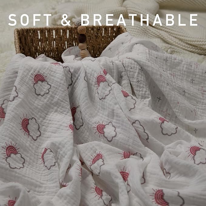 Muslin Swaddle Blankets for Newborn, 3 Pack Breathable Soft Receiving Blanket, Large 38 x 40 inches Swaddle Wrap Burping Clothes Diapers, Essentials Infant Shower Items, Toddler Gift (Clouds & Stars)