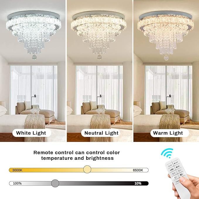 CLAIRDAI Dimmable Crystal Chandeliers Modern Chandeliers LED Flush Mount