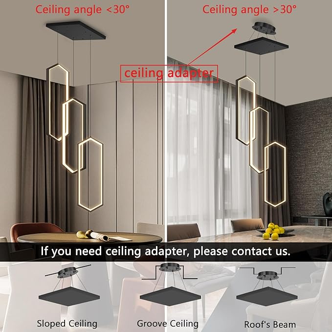 3-Rings Dimmable Pendant Lighting Adjust LED Chandelier Ceiling Light Fixtures