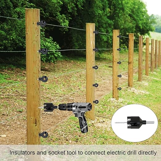 330 Feet Electric Fence Polywire & 30 Pcs Electric Fence Insulator, 1/8" Diameter Portable Electric Fencing Poly Wire Rope Line 6 Steel Strands for Reliable Conductivity & Rust Resistance