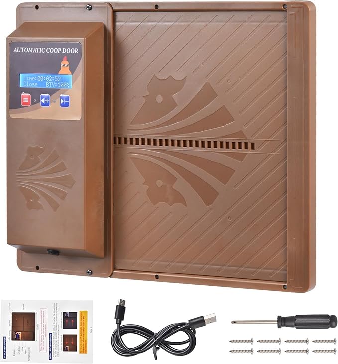 Large Automatic Chicken Coop Door, Side Opening Poultry Entry with Timer Control, Anti-Pinch Safety, Battery or USB Power, LCD Screen, Quick Install for Backyard Chicken House