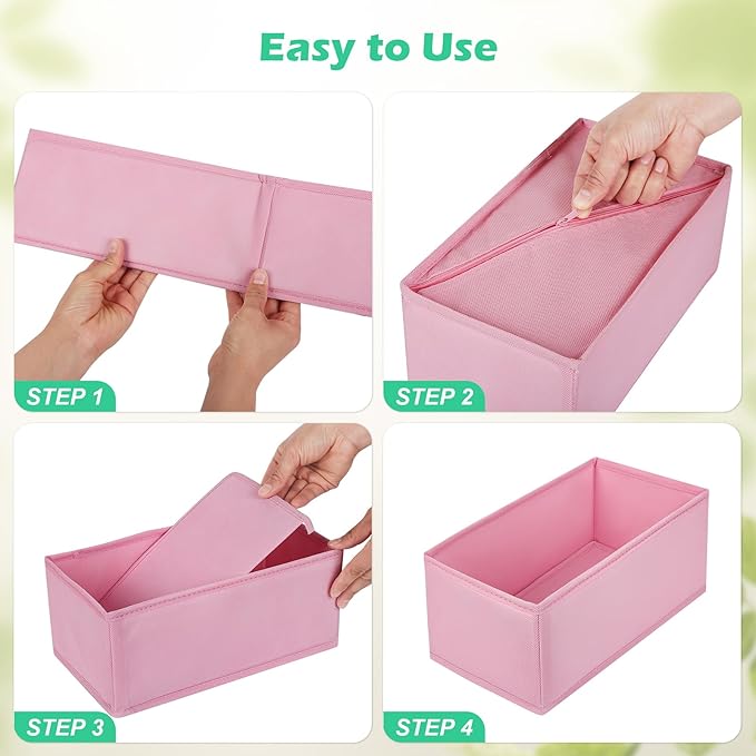 Drawer Clothing Organizer 16-Pack, Pink 3 Sizes Underwear Drawer Dividers, Fabric Folding Wardrobe Organizer for Baby Clothes, Bras, Underwear, Underpants, Belts, Socks, Ties, etc.