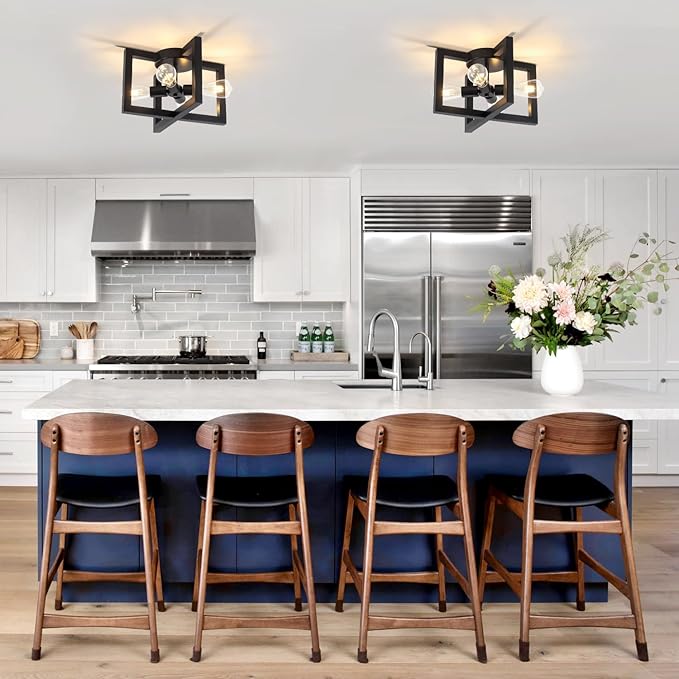 15" Black Geometric Semi Flush Mount Ceiling Light Fixture, 4-Light Modern