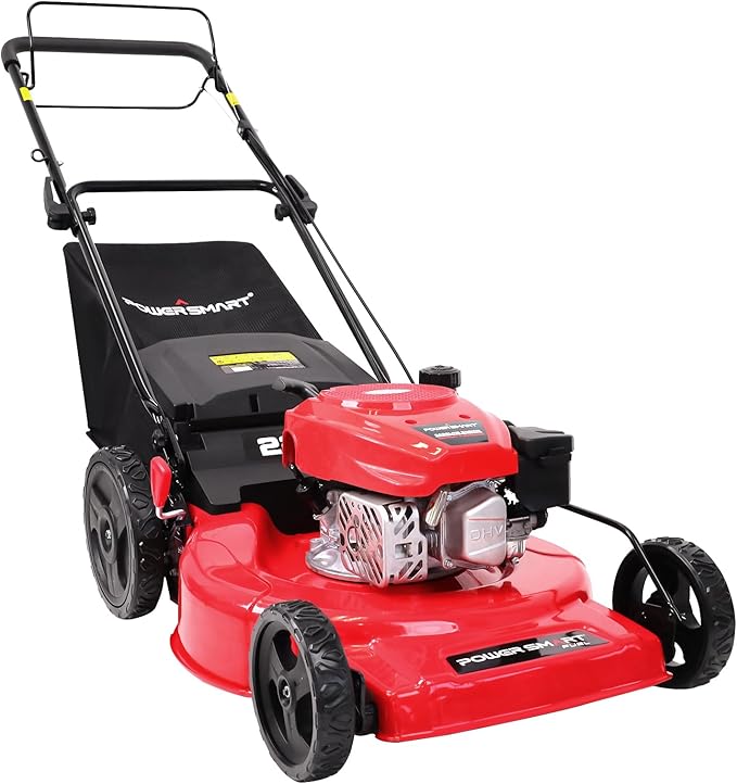 PowerSmart Self Propelled Gas Lawn Mower, 22 in. 170cc OHV Engine 2-in-1 Rear Wheel Drive, High Wheels, 6-Position Height Adjustment