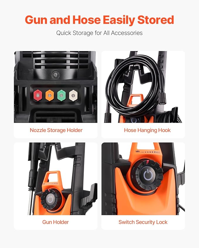 VEVOR Electric Pressure Washer, Max 4500 PSI and 3.2 GPM with Pressure Adjustment, High Power Pressure Cleaning Machine with 4 Quick Connect Nozzles, for Cars/Fences/Driveways/Patios/Home Cleaning