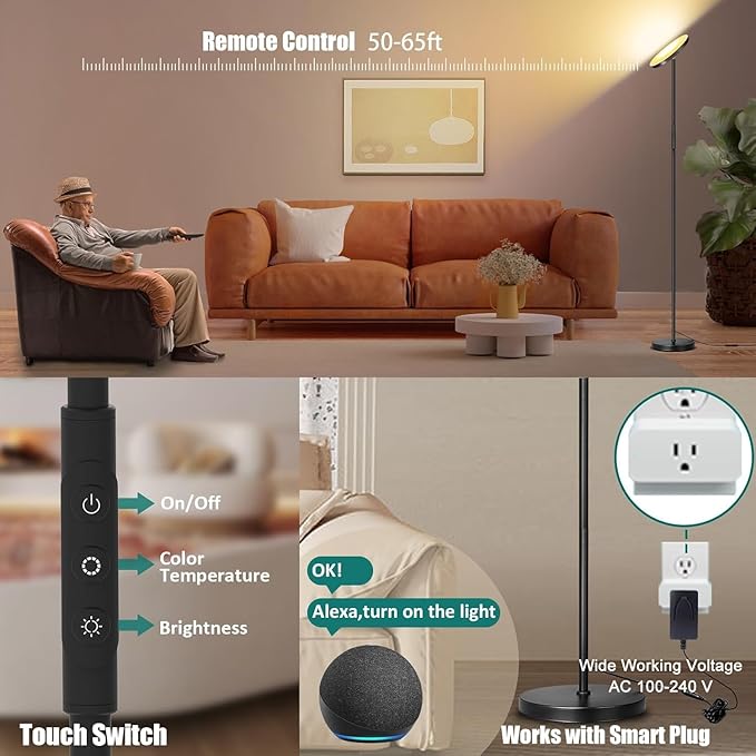 Floor Lamp, Upgraded 40W 4000LM Super Bright Torchiere LED Floor Lamps