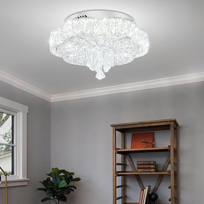 Modern Empire Crystal Chandelier Silver 16inches Crystal Raindrop Ceiling Light