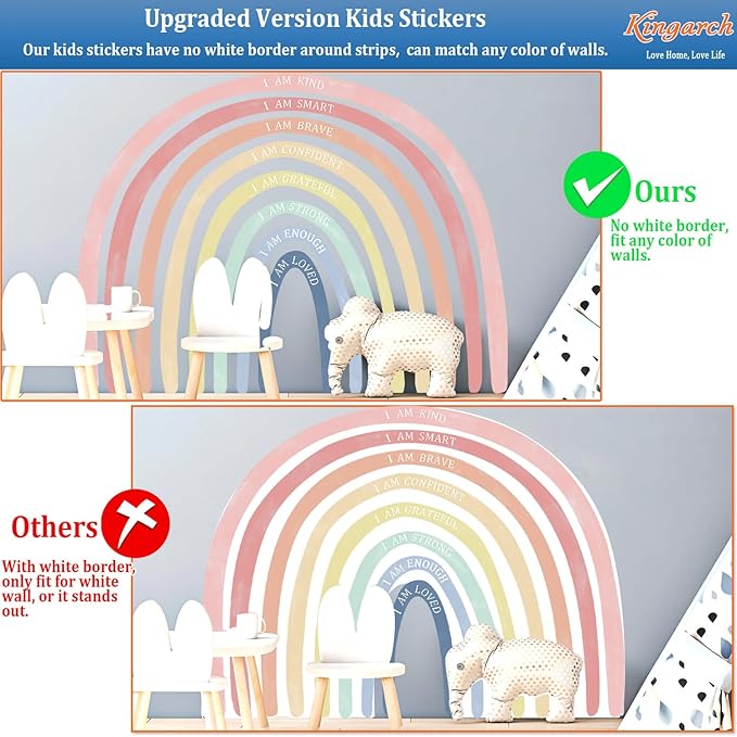 Large Watercolor Rainbow Wall Decals with Inspirational Quote, Colorful Peel and Stick Fabric Nursery Wall Decor, Removable Home Room Wall Murals Stickers for Kids Girls Toddler Bedroom Playroom