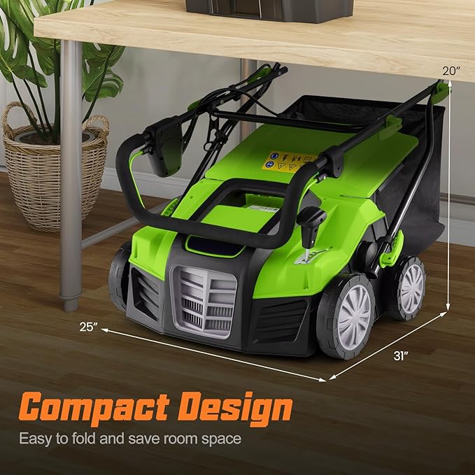 Goplus 2-in-1 Scarifier and Lawn Dethatcher, 16-Inch 15A Corded Electric Dethatcher w/ 14.5-Gal Collection Bag, 3-Position Height Adjustment & 5-Position Depth Adjustment, for Grass Garden Yard