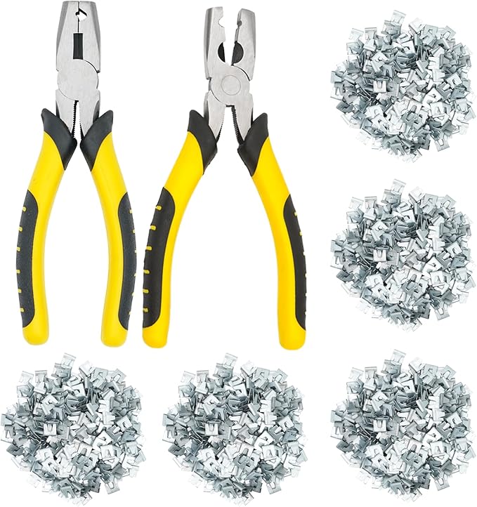 1500pcs Wire Cage Buckle Clips Heavy Duty with Fence Pliers Wire Cage Fasten Clips J Clips Snap Plier Tools for Chicken Rabbit Pigeon Pet Dog Bird Cat Quail Cage Building Supplies