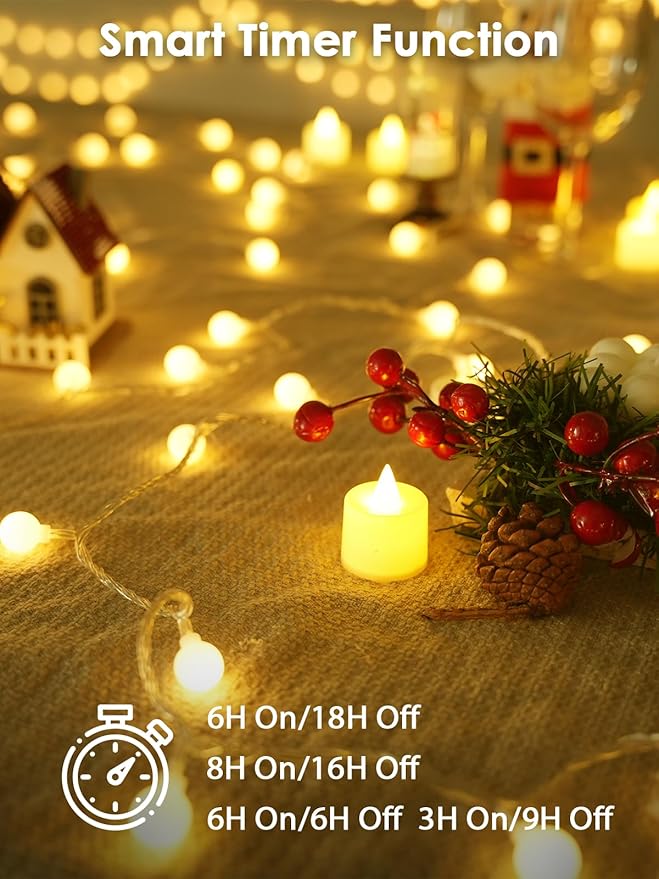 2-Pack Connectable Globe String Lights | Total 86FT 200LED Warm White Christmas