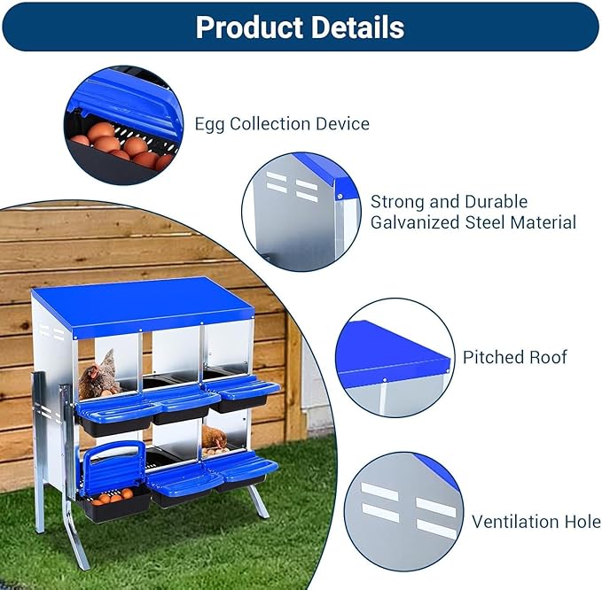 Two-Tier Chicken Nesting Box, 6 Hole Metal Chicken Egg Laying Box with Roll Away, Egg Collection Nesting Boxes for Chicken Coop, with Leg