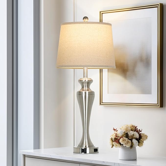30 Inch Single Silver Table Lamp, 3-Way Dimmable Touch Bedroom Lamp