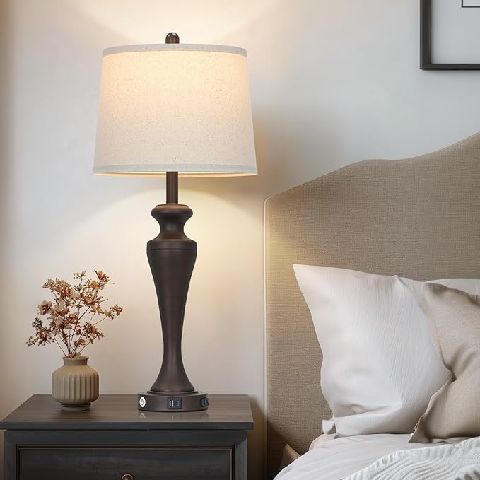 30" Brown Table Lamps Set of 2, 3-Way Touch Control Bedside Lamp