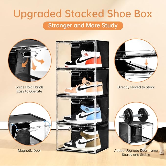 New 8 Pack Shoe Boxes Stackable, Large Shoe Storage Organizer