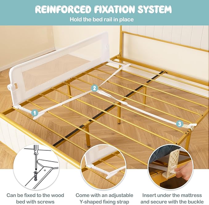 BABY JOY Bed Rails for Toddlers, Extra Long, Swing Down Safety Bed Guard for Convertible Crib, Folding Baby Bedrail for Kids Twin, Double, Full Size Queen & King Mattress (60-Inch, White)