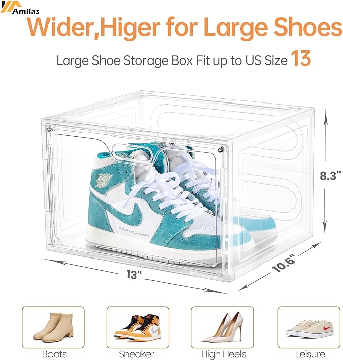 8 Pack Shoe Boxes Clear Plastic Stackable, Large Shoe Storage Organizer