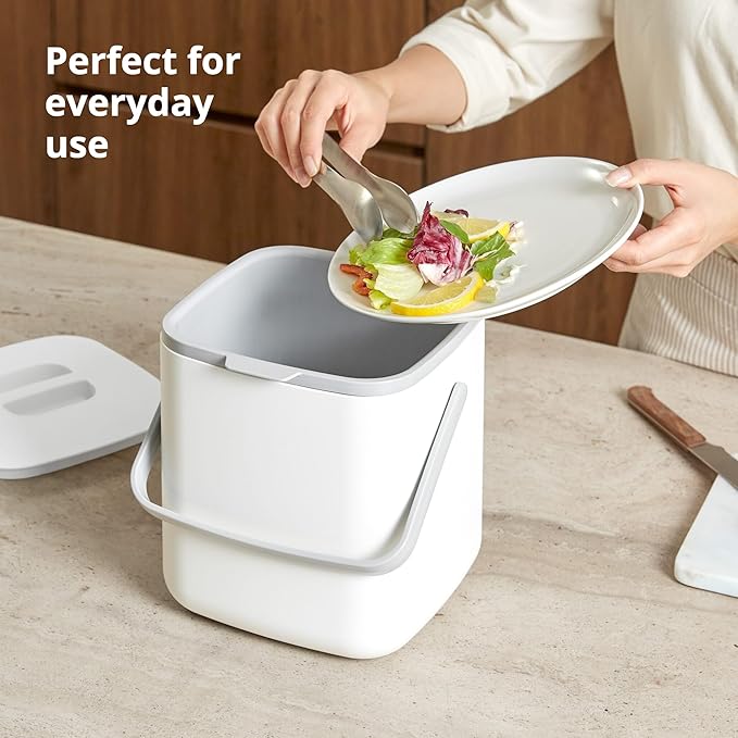 Blue Ginkgo Kitchen Compost Bin [5L / 1.32 GAL] – Filter-Free, Odor-Tight Countertop Food Waste Pail with Handles (Made in Korea, Green)