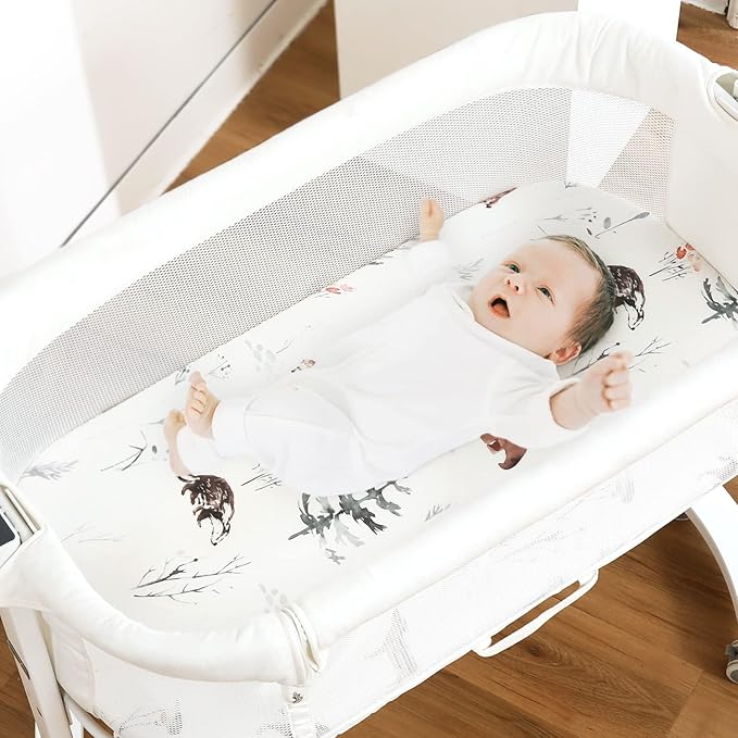 Stretchy Ultra Soft Fitted Bassinet Sheet Set 3 Pack, Universal Fit for Bassinets Baby Cradle Moses Basket Oval Rectangle Mattress Safe and Snug, Cute Jungle Squirrels and Animals