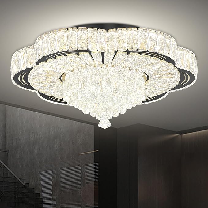 Modern Empire Crystal Chandelier Black 24inches Crystal Raindrop Ceiling Light
