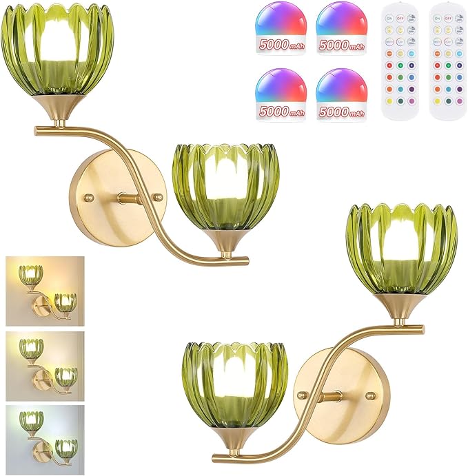 Battery Operated Wall Sconce, 2-Lights Vinatge Brass Wall Lighting