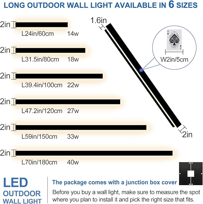 Modern Outdoor Wall Lights, 2 Pack 47 Inch Long Outdoor Wall Sconces
