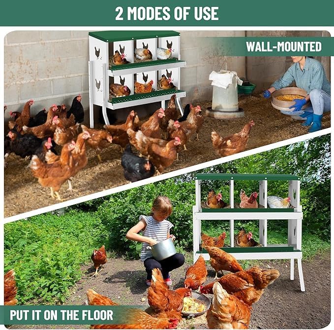Chicken Nest Box, 6-Compartment Egg-Laying Box, Metal Hen House, Convenient for Collecting Eggs - Ventilated Poultry House Equipment - Suitable for Hens, Ducks Green,with Stand