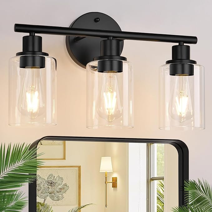 3-Light Bathroom Light Fixtures, 17.23" Black Modern Vanity Lights