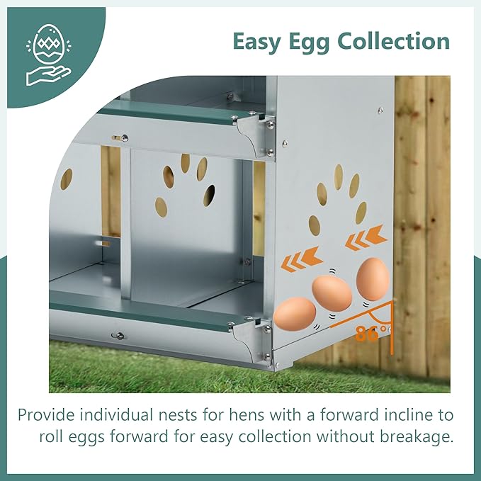 ZMAD Compartment Chicken Nesting Boxes,for Laying Eggs, Metal Poultry Nest Box Wall Mount for Chickens, Hens, Large Vented Holes Chicken Coop Box (8 Compartment)