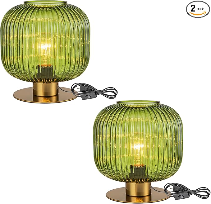 Green Table Lamp Glass Globe Table Lamp Mid Century Modern Small Bedside Lamp
