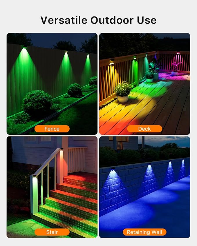 8 Pack Color Change Solar Fence Lights Outdoor
