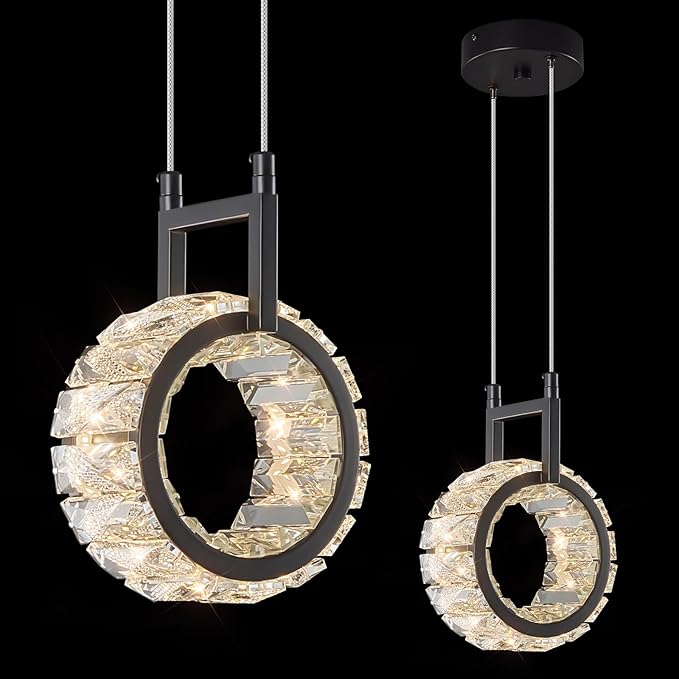 Kitchen Island Mini Light Fixture Modern Led Crystal Pendant Light Black Round
