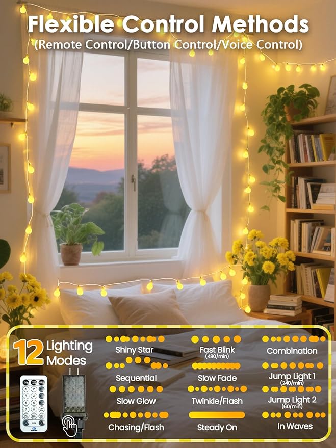 2025 New Connectable 43FT Smart Voice Controlled Christmas String Lights Indoor