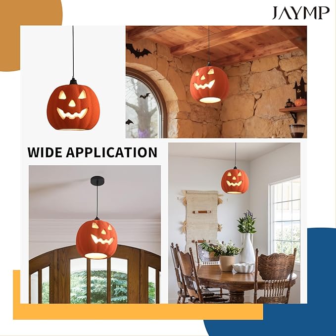 JAYMP Halloween Light Up Pumpkin Pendant Light, Jack O Lantern, Living Dining