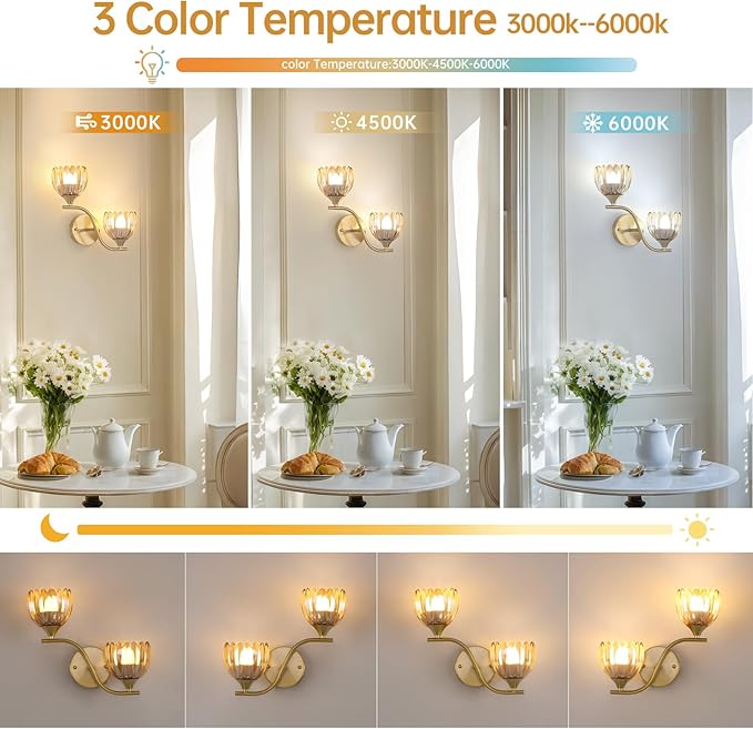 Battery Operated Wall Sconce, 2-Lights Vinatge Brass Wall Lighting