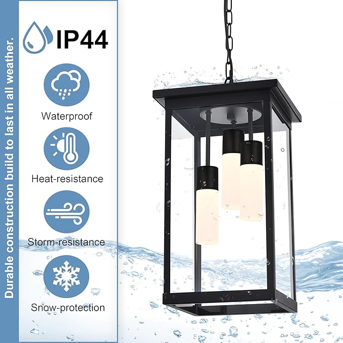 TODOLUZ Black Large 3-Light LED Outdoor Pendant Light