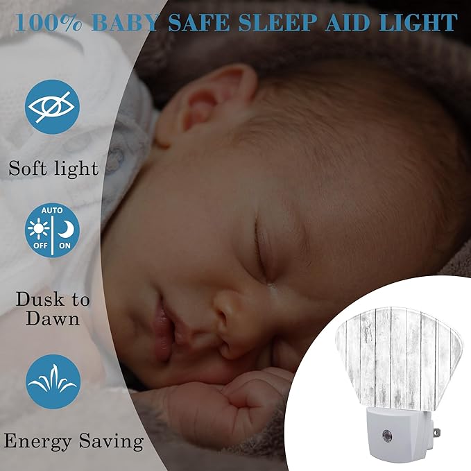 White Wooden Texture Night Light, Old Wood Grain Nightlight Plug into Wall